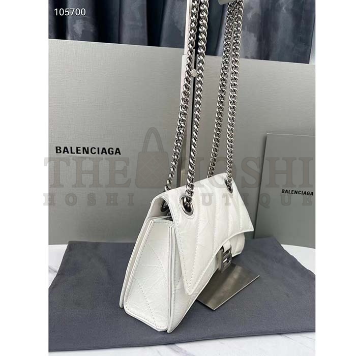 Ba1en*iaga Women Crush Small Chain Bag Quilted White Crushed Calfskin Aged-Silver Hardware Master Quality