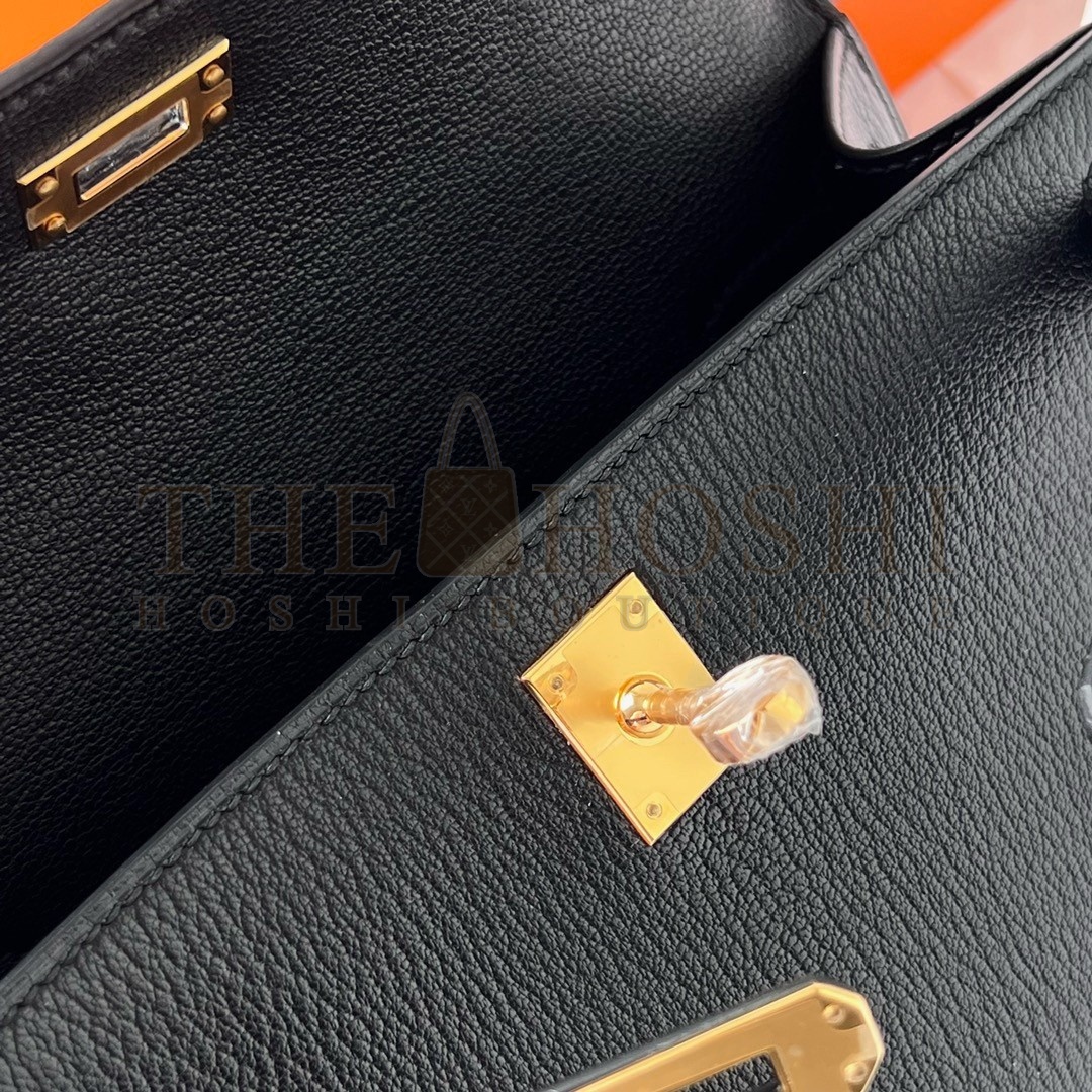 H**me5 Kelly Pochette Handmade Bag In Black Chevre Mysore Leather Master Quality