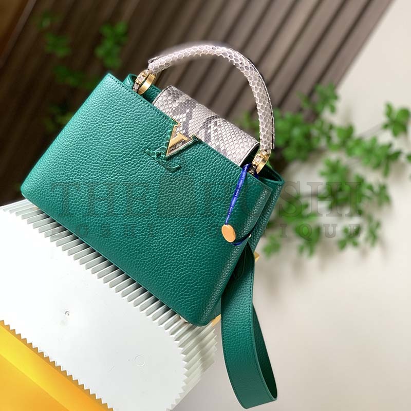 L0vis Vvtt0n LV Women Capucines BB Handbag Green Taurillon Python Skin Leather Master Quality