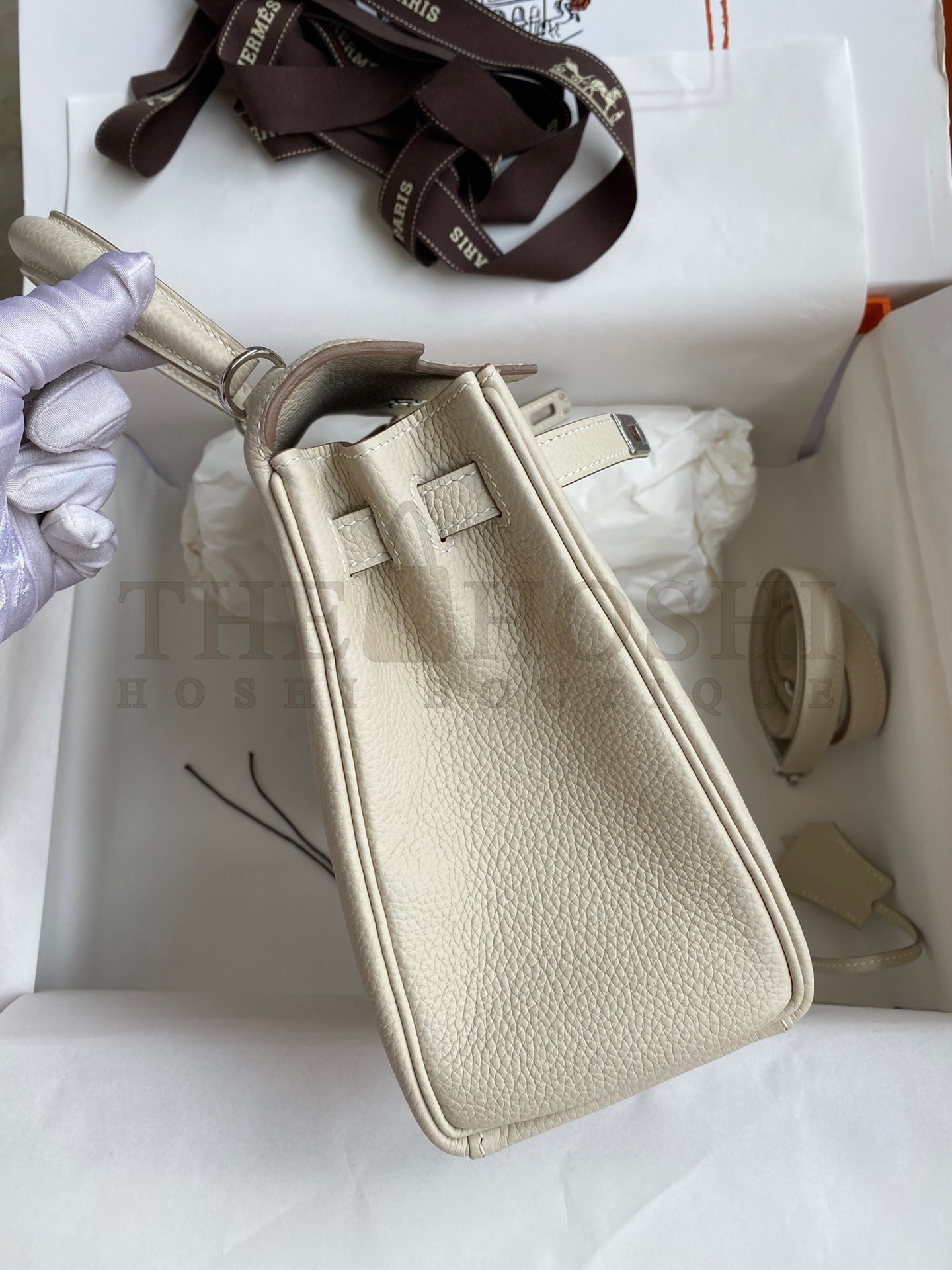 H**me5 Kelly Retourne 25 Handmade Bag In Craie Clemence Leather Master Quality