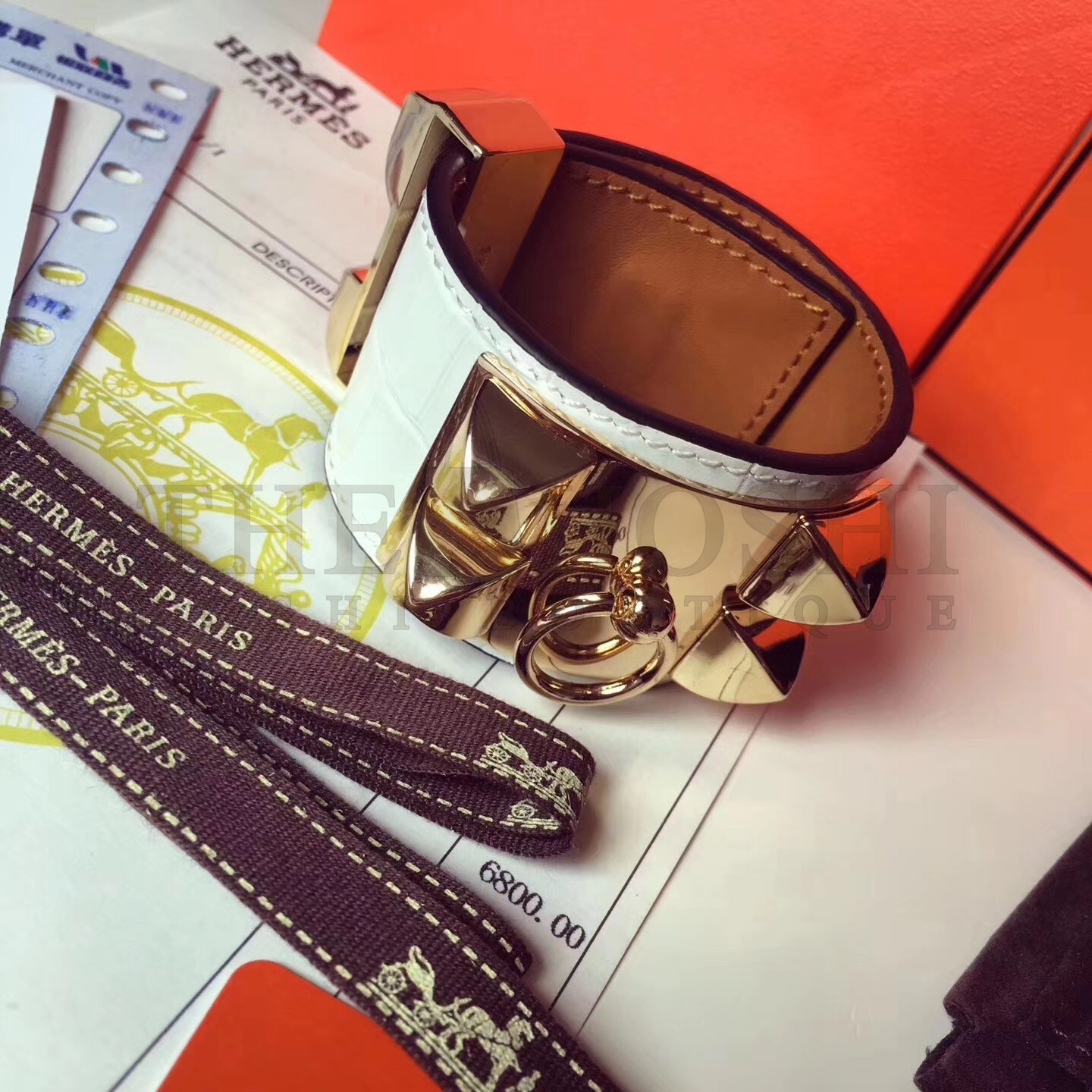 H**me5 White Alligator Collier de Chien Bracelet Size S Master Quality