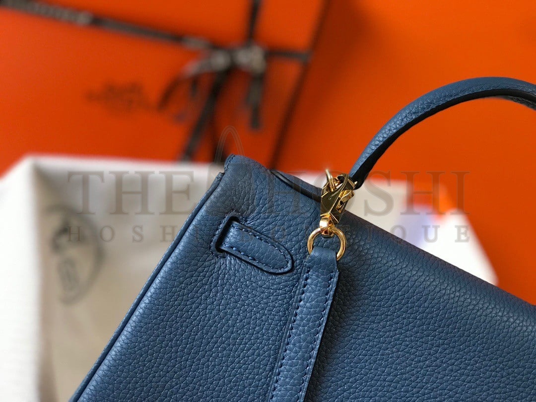 H**me5 Kelly 25cm Retourne Bag in Blue Agate Clemence Leather GHW Master Quality