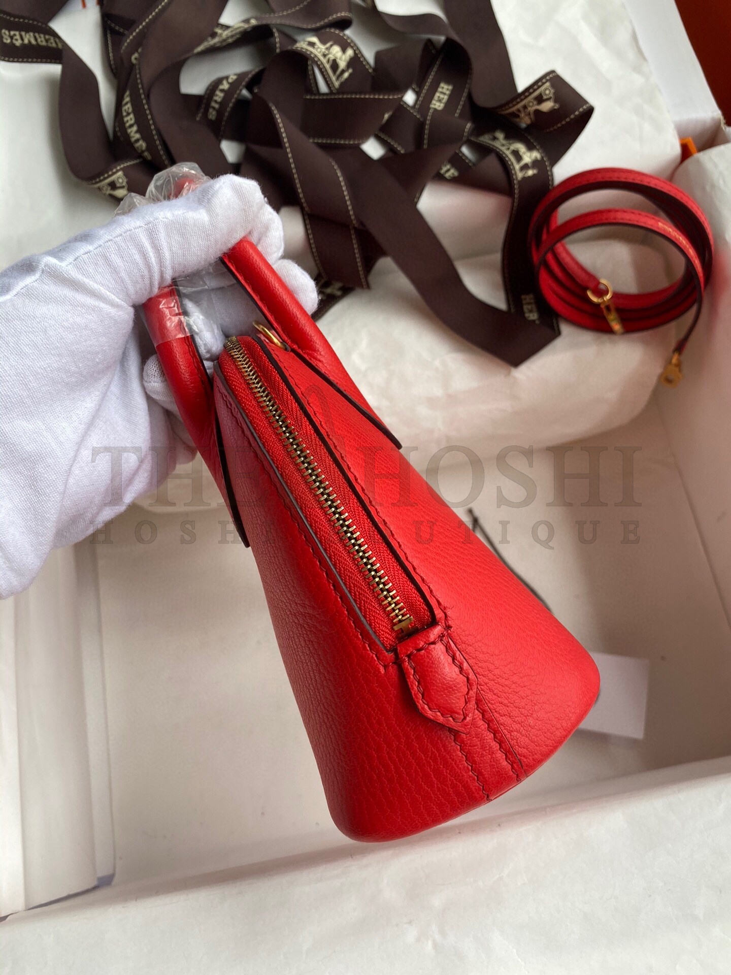 H**me5 Bolide 1923 Mini Handmade Bag In Red Chevre Mysore Leather Master Quality