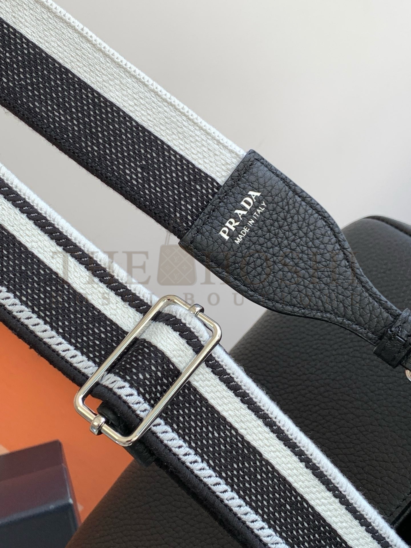 Pra*a Flap Shoulder Bag in Black Grained Leather Master Quality