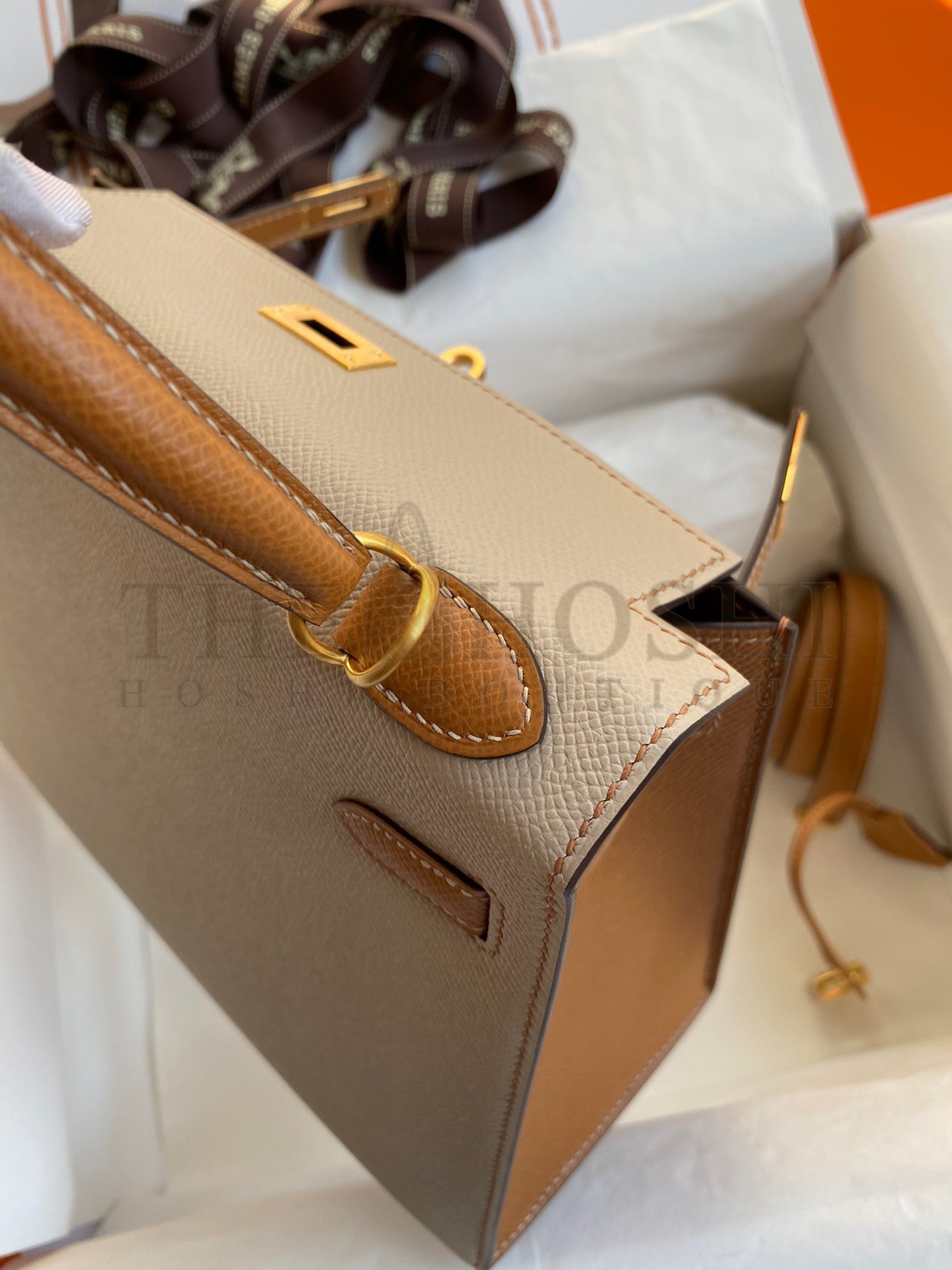 H**me5 Kelly Sellier 25 Bicolor Bag in Trench and Craie Epsom Calfskin Master Quality