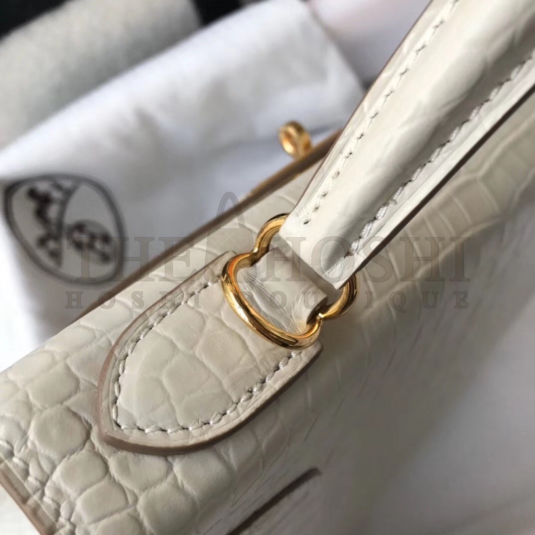 H**me5 Kelly 28cm Bag In White Embossed Crocodile GHW Master Quality