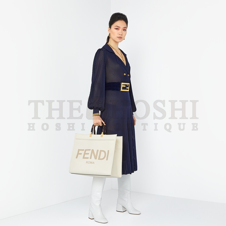 F**di Women Sunshine Shopper Bag White Leather “F**di ROMA” Master Quality