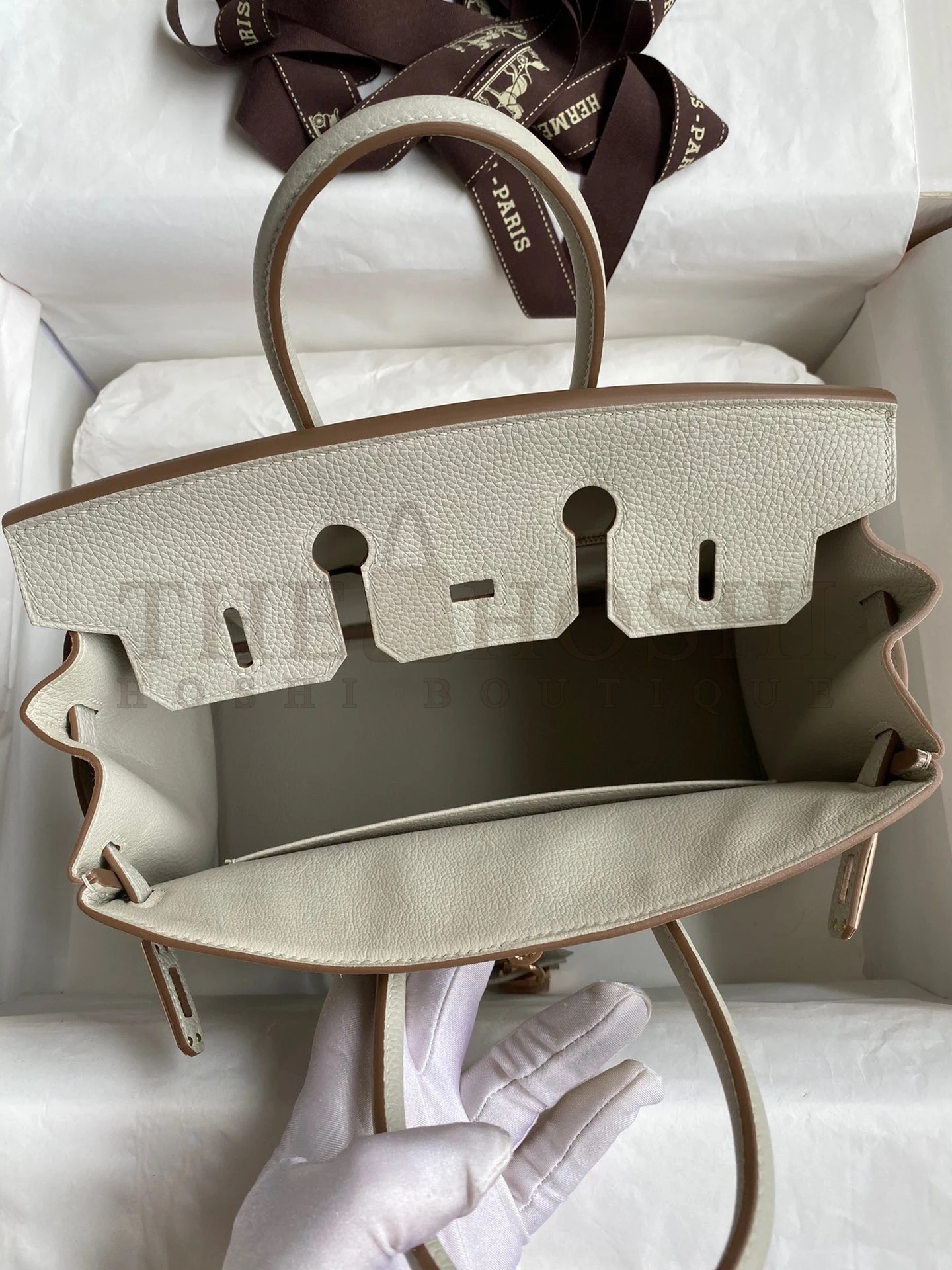 H**me5 Birkin 25 Retourne Handmade Bag In Pearl Grey Clemence Leather Master Quality