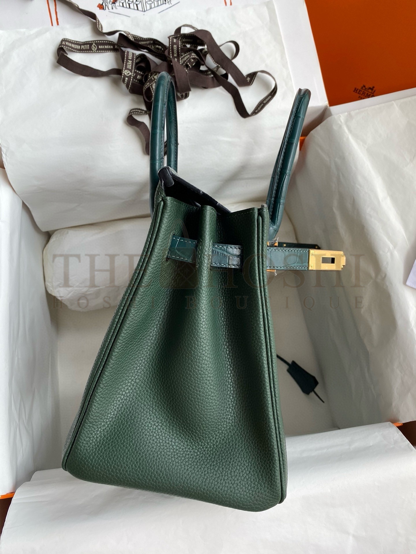 H**me5 Touch Birkin 30 Bag in Green Clemence and Matte Alligator Leather Master Quality