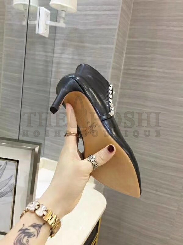 Va1e*ntin0 Black Rockstud Heeled Ankle Boots 85mm Master Quality