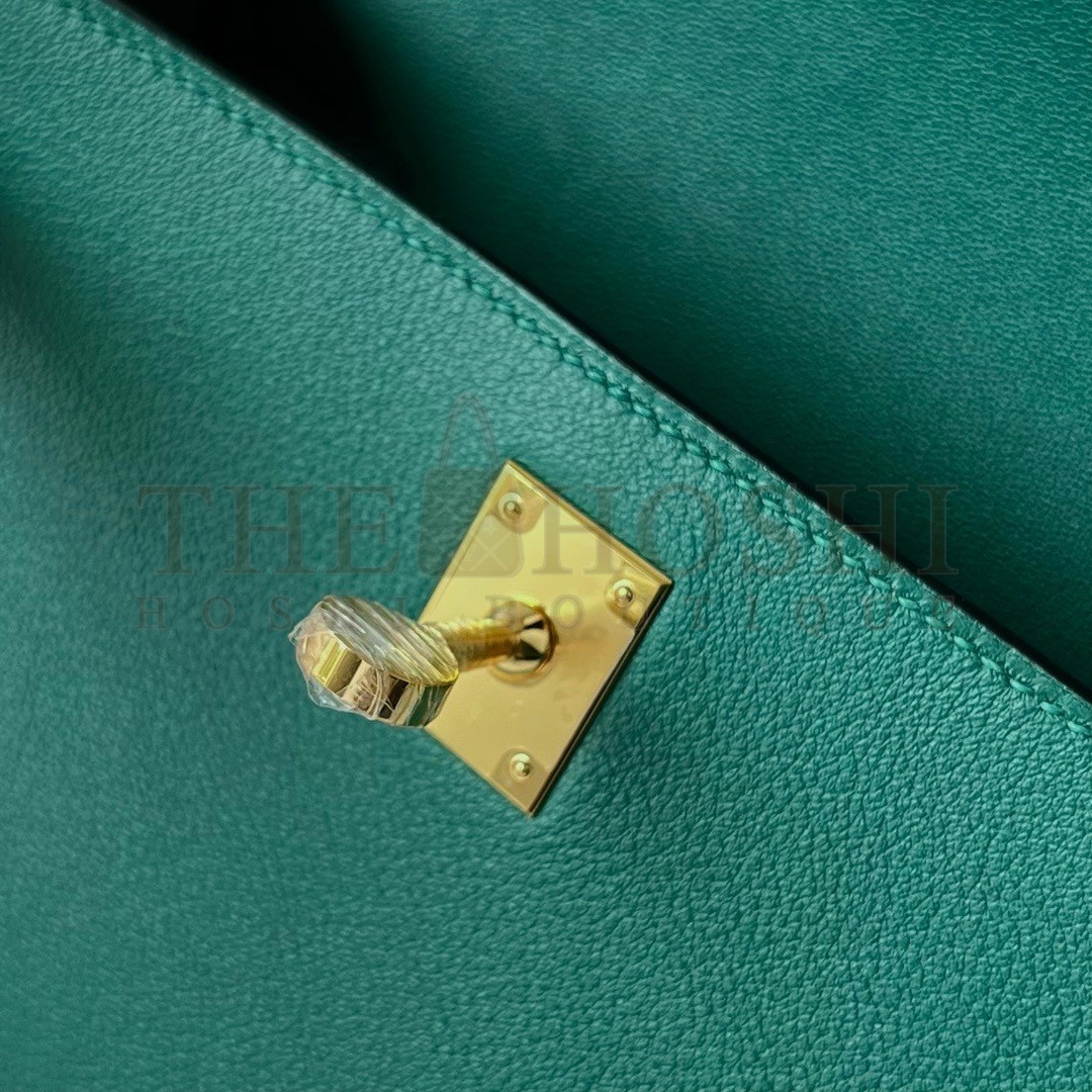 H**me5 Kelly Pochette Handmade Bag In Malachite Swift Calfskin Master Quality