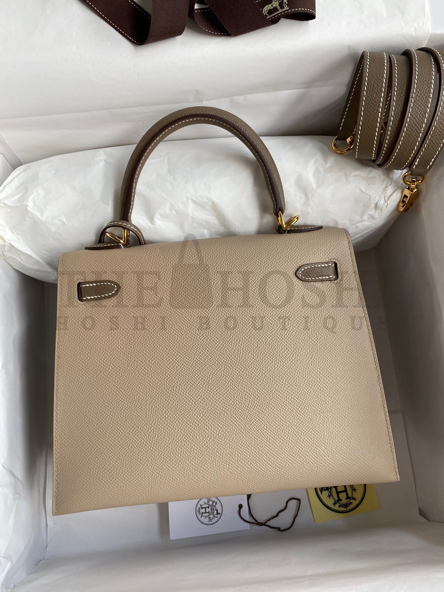 H**me5 Kelly Sellier 25 Bicolor Bag in Trench and Taupe Epsom Calfskin Master Quality
