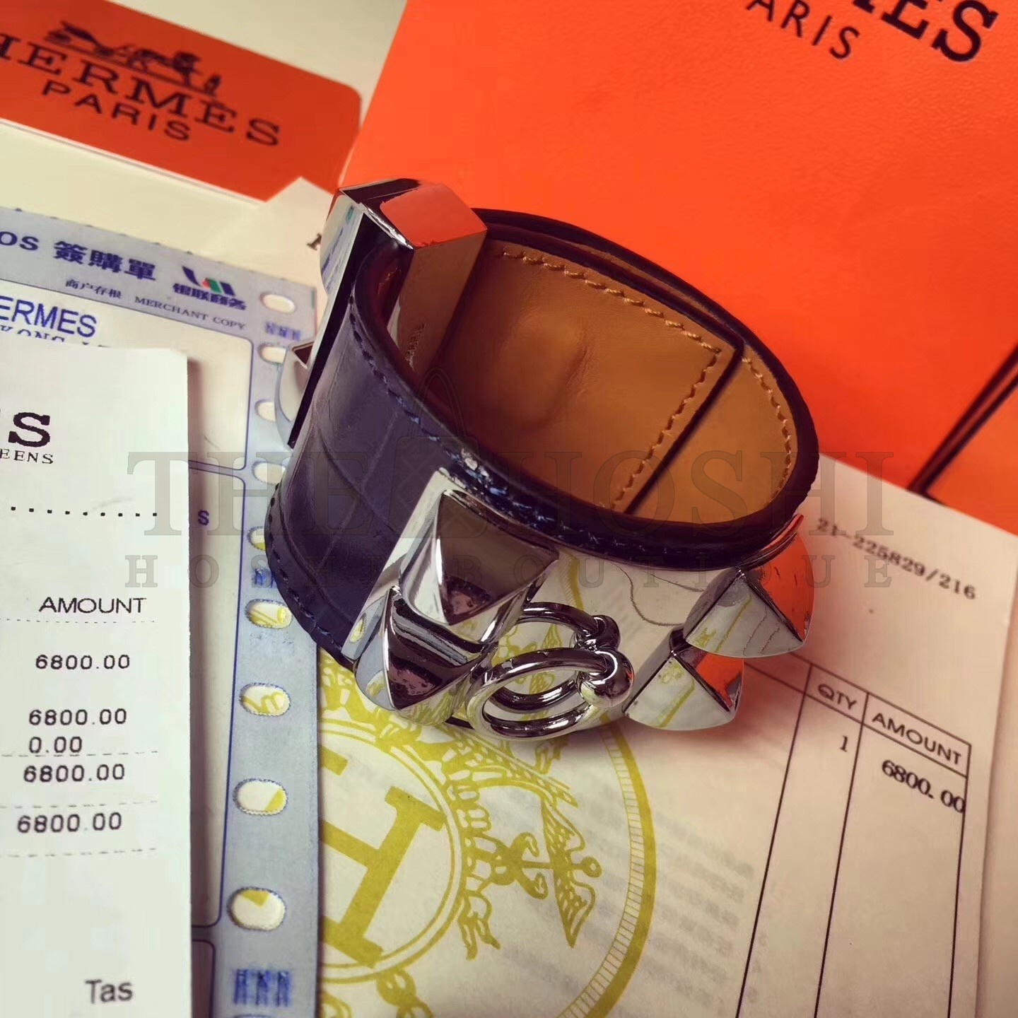 H**me5 Dark Blue Alligator Collier de Chien Bracelet Size S Master Quality