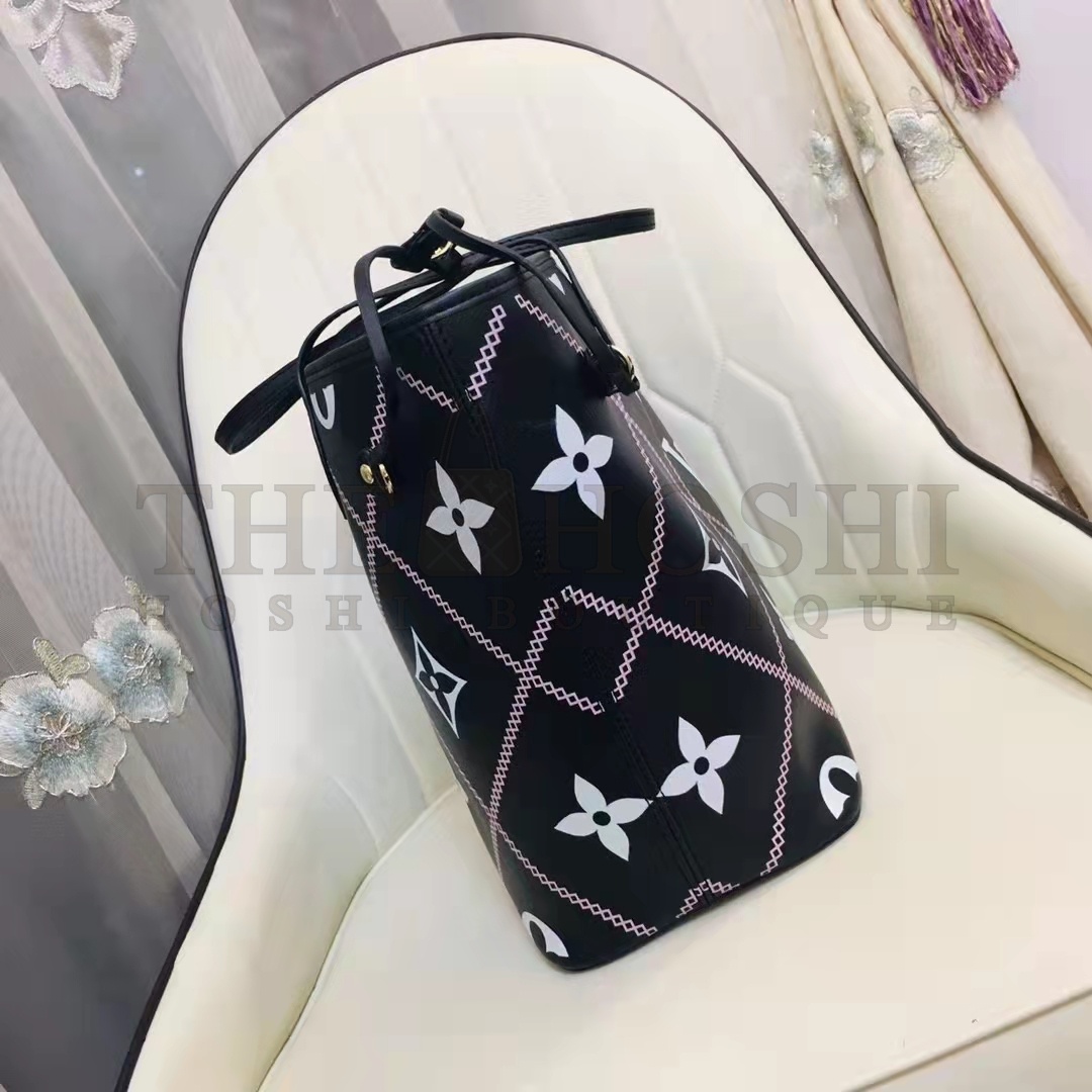 L0vis Vvtt0n LV Women Neverfull MM Tote Black Pink Grained Cowhide Leather Master Quality