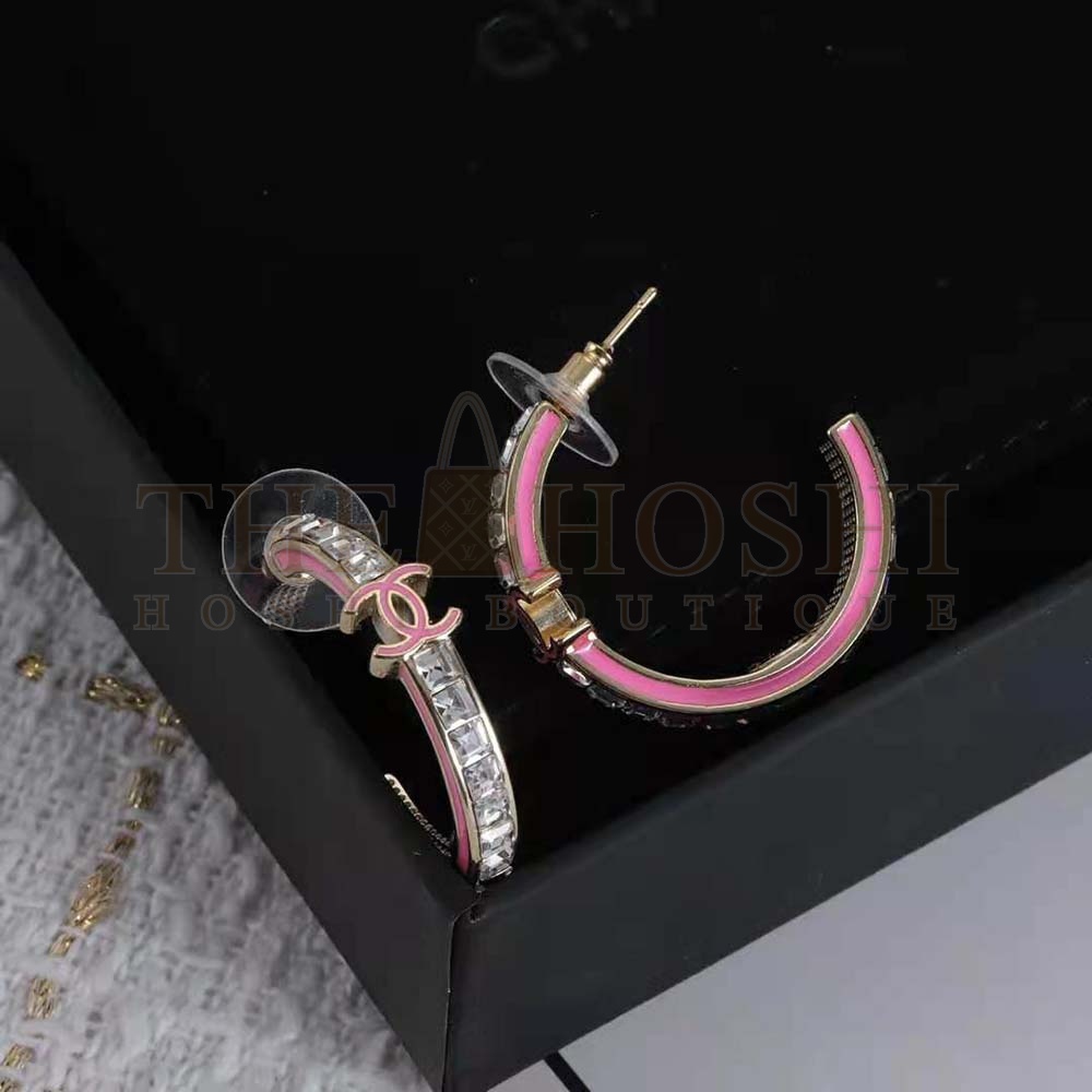 Ch**el Women Hoop Earrings in Metal and Diamantés-Pink Master Quality