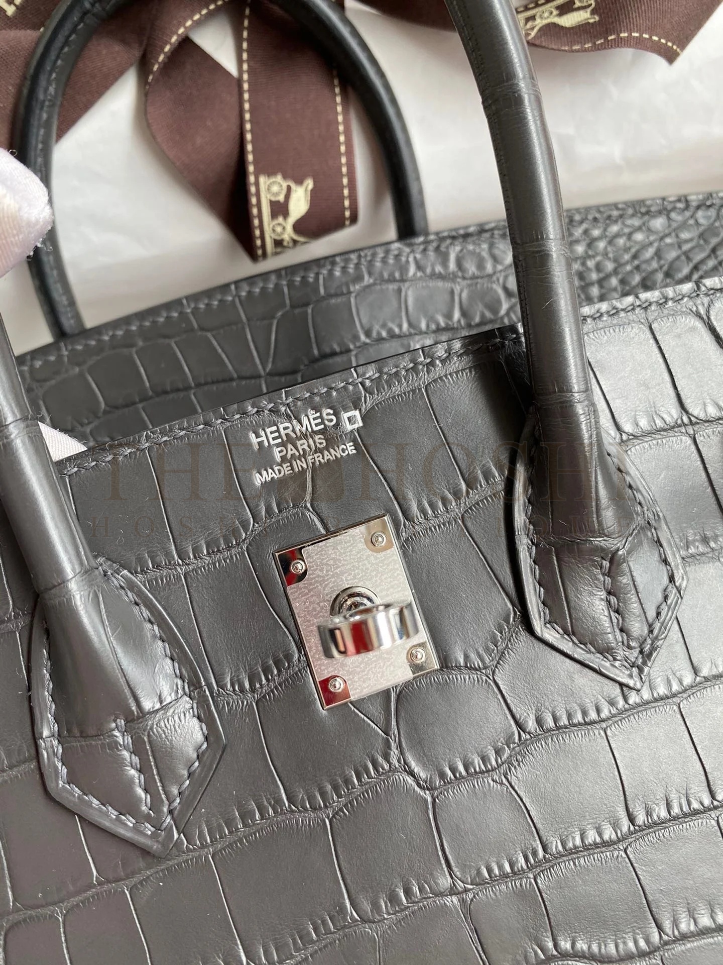 H**me5 Birkin 25 Retourne Handmade Bag In Graphite Matte Alligator Leather Master Quality