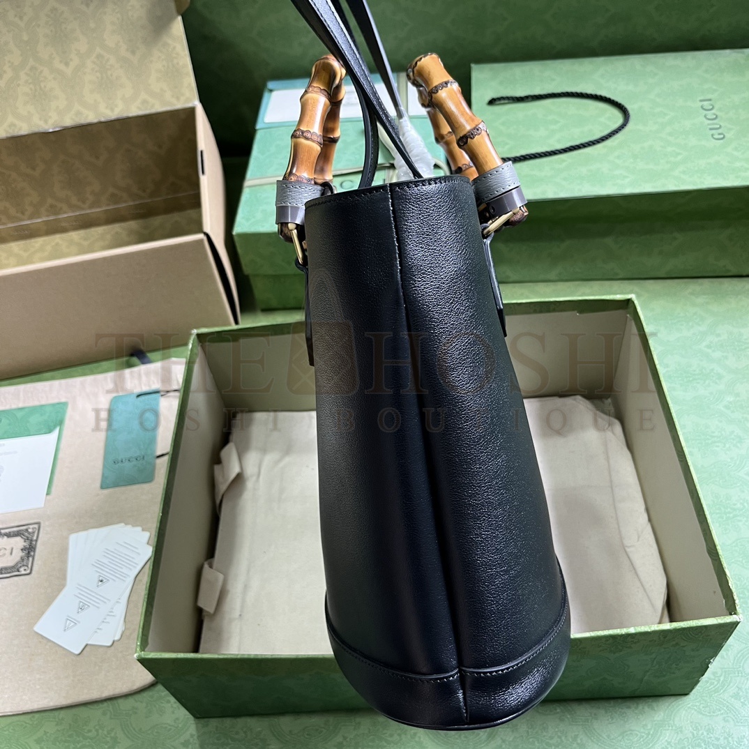 Gvc*1 Women Diana Medium Tote Bag Double G Black Leather Bamboo Handles Master Quality