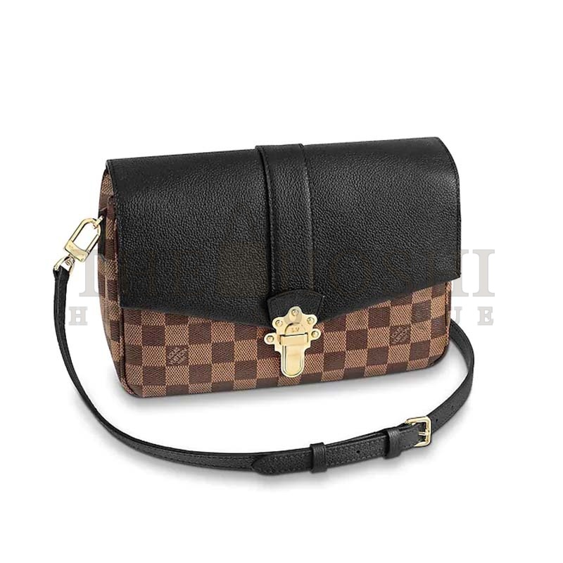 L0vis Vvtt0n LV Women Clapton Bag in Damier Ebene Canvas Grained Calf Leather Master Quality