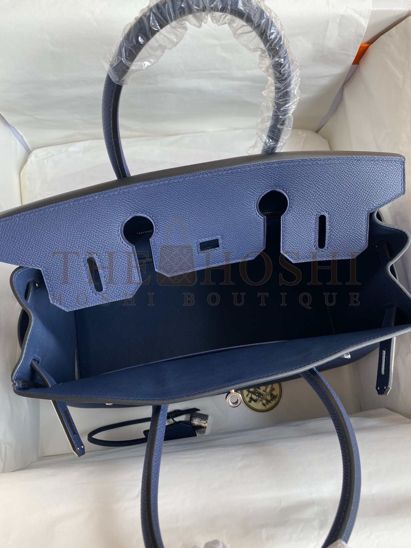 H**me5 Birkin 30 Retourne Handmade Bag In Blue Saphir Epsom Calfskin Master Quality