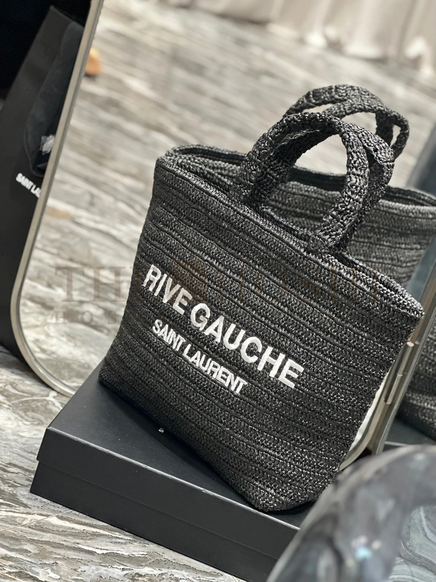 Sa1nt Lau*nt Rive Gauche Tote Bag in Black Raffia Crochet Master Quality