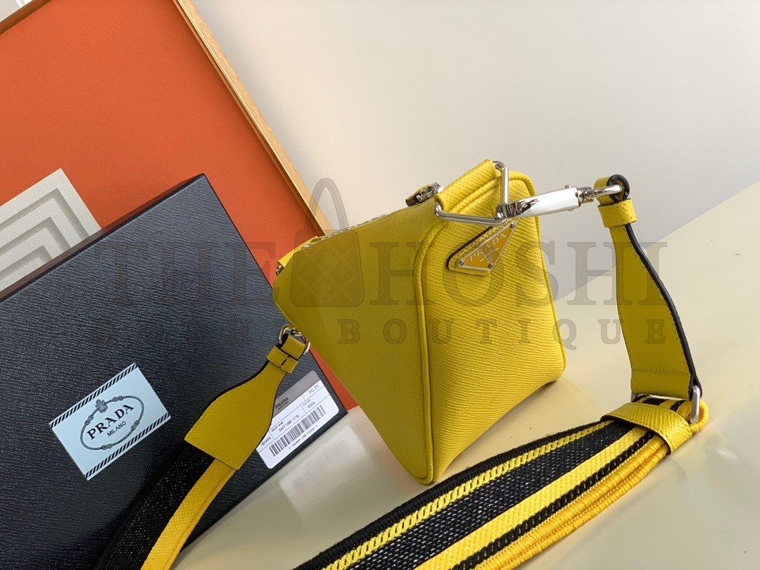 Pra*a Triangle Shoulder Bag In Yellow Saffiano Leather Master Quality