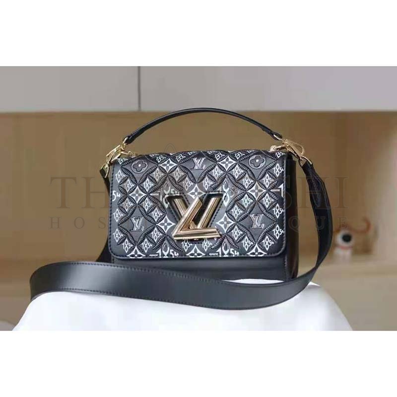 L0vis Vvtt0n LV Women Since 1854 Twist MM Handbag Gray Embroidered Calfskin Master Quality