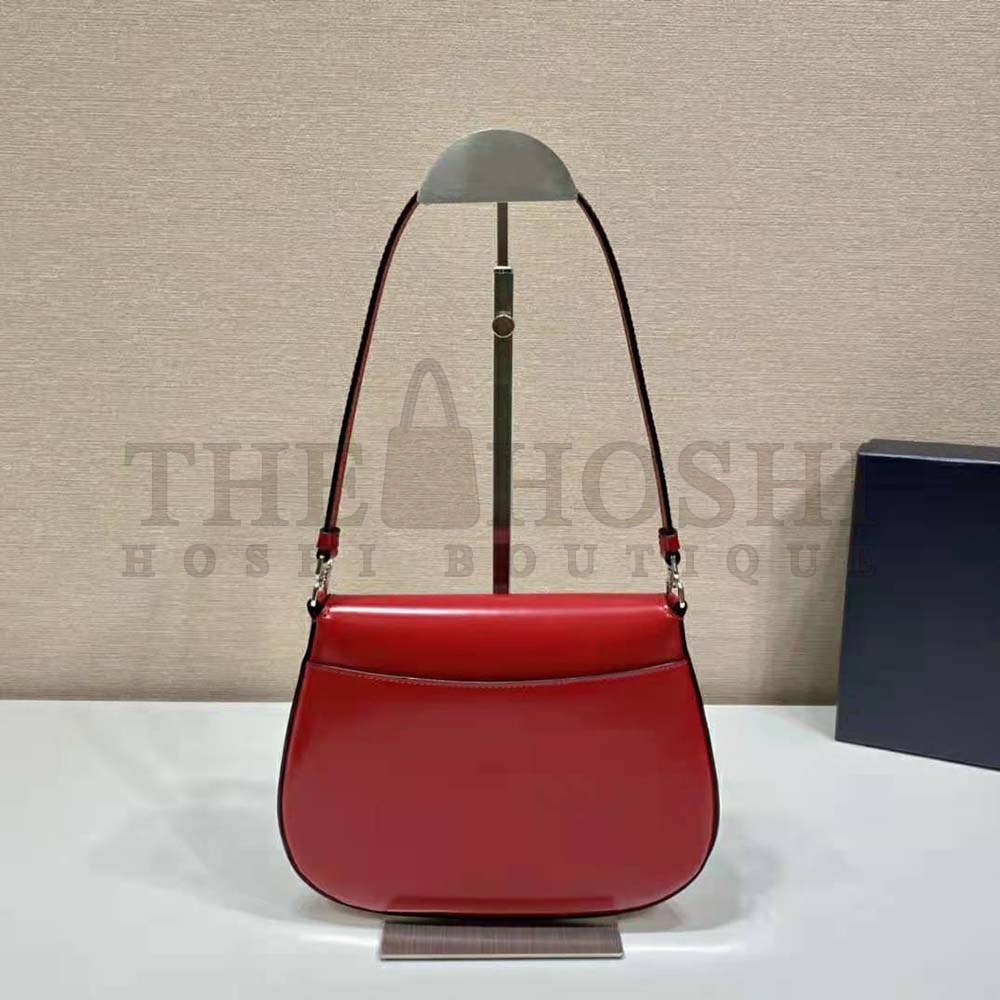 Pra*a Women Cleo Brushed Leather Shoulder Bag with Flap-Red Master Quality