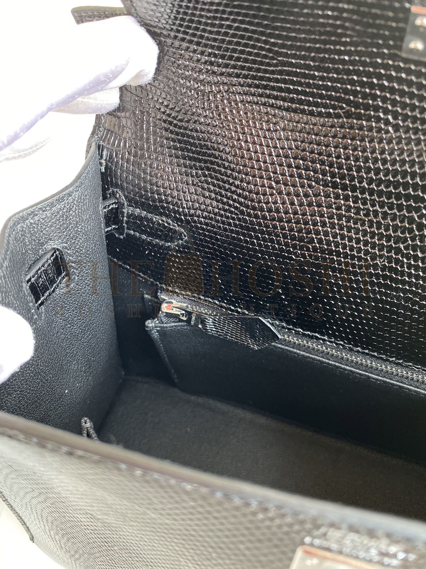 H**me5 Kelly Sellier 25 Handmade Bag In Black Lizard Leather Master Quality