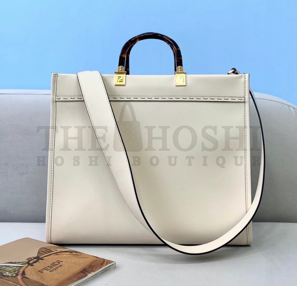F**di Sunshine Medium Tote Bag In White Calfskin Master Quality
