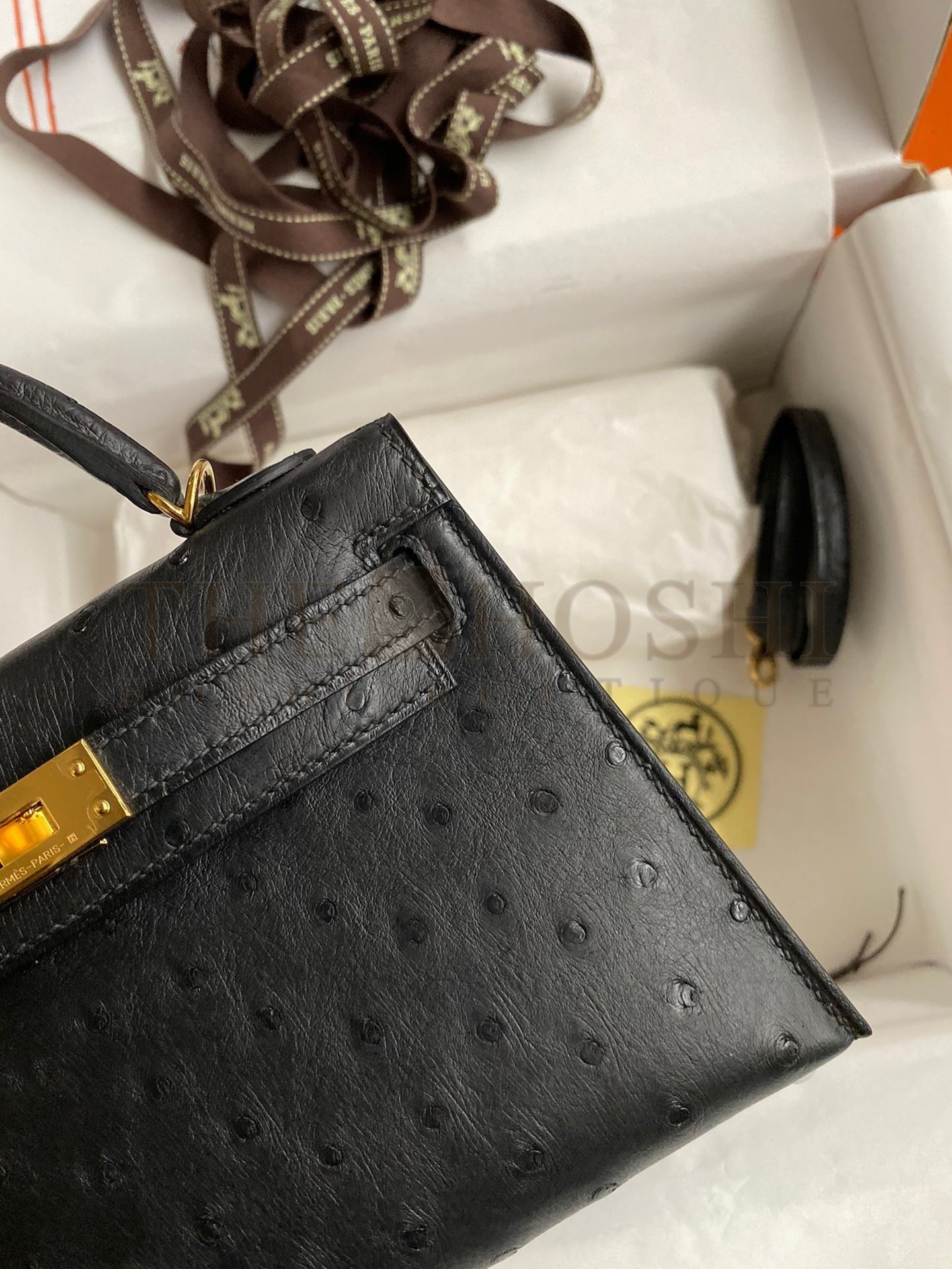 H**me5 Kelly Mini II Sellier Handmade Bag In Black Ostrich Leather Master Quality