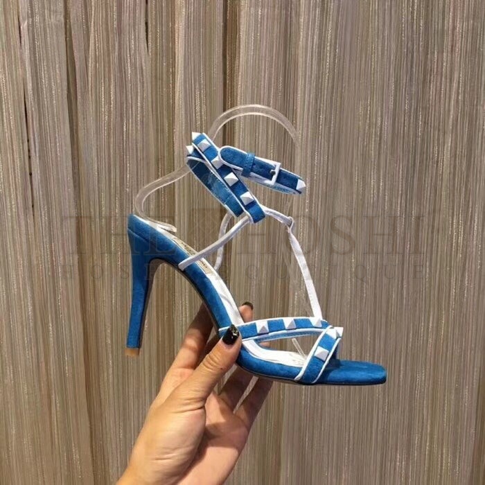 Va1e*ntin0 Garavani Blue Free Rockstud 105mm Sandals Master Quality