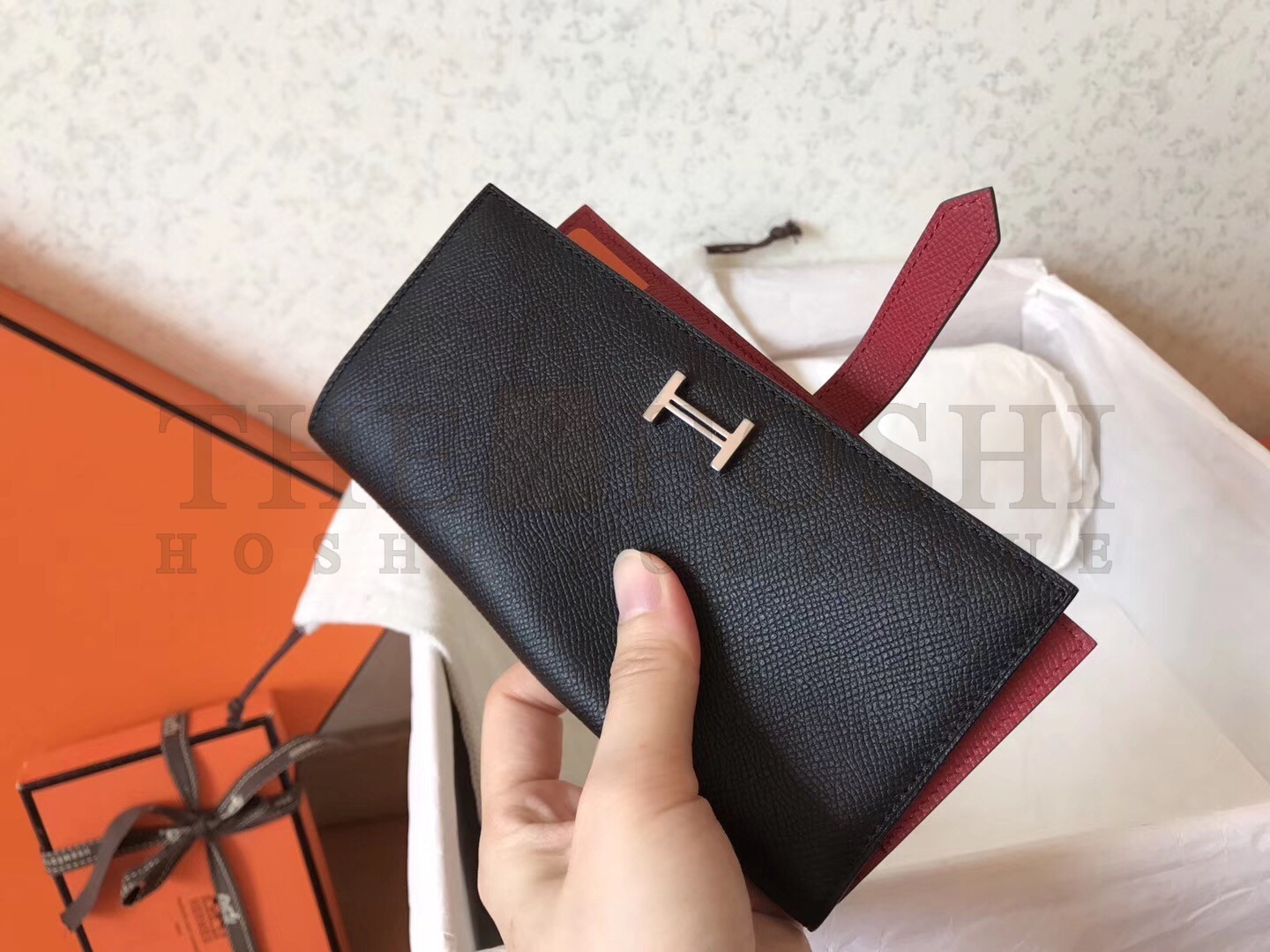 H**me5 Bi-Color Epsom Bearn Wallet Black/Ruby Master Quality