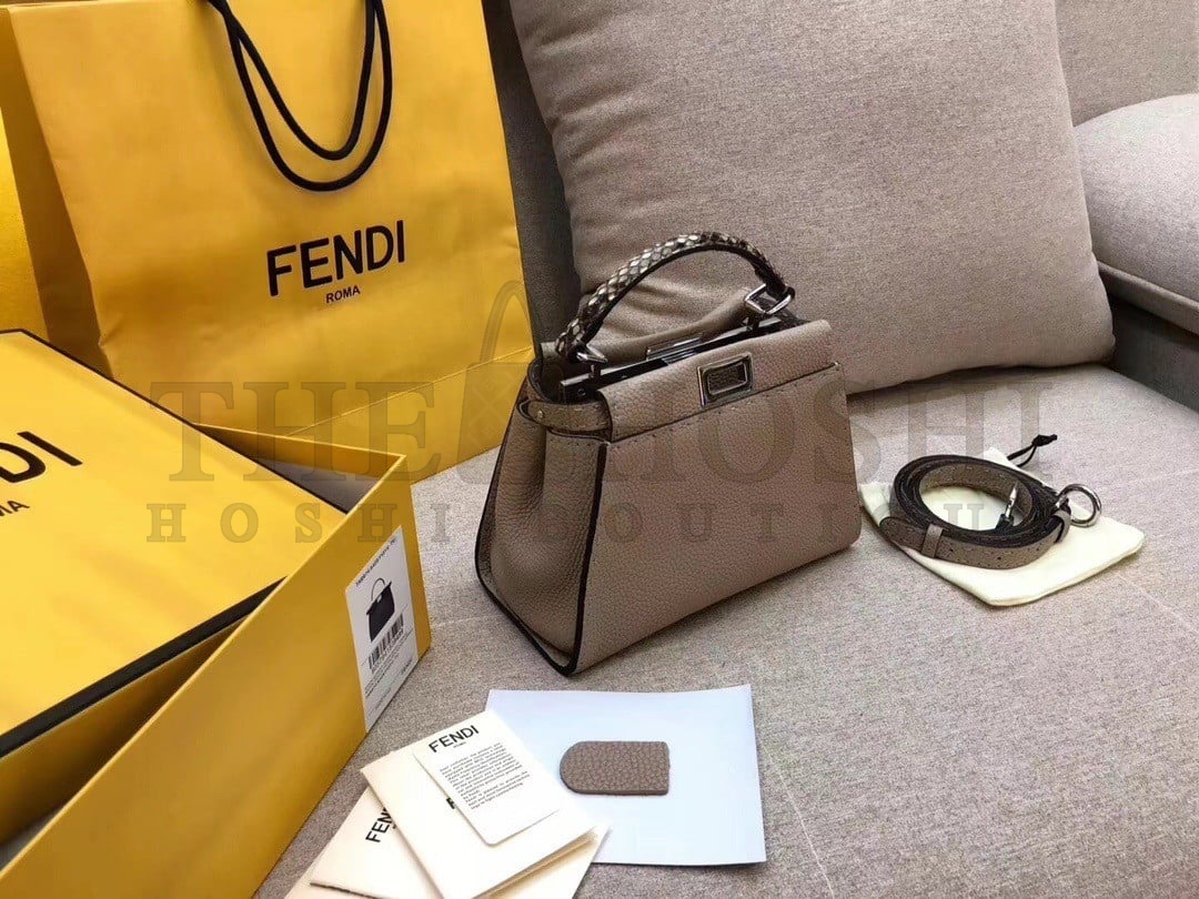 F**di Peekaboo Mini Selleria Grey Bag with Python Leather Handle Master Quality