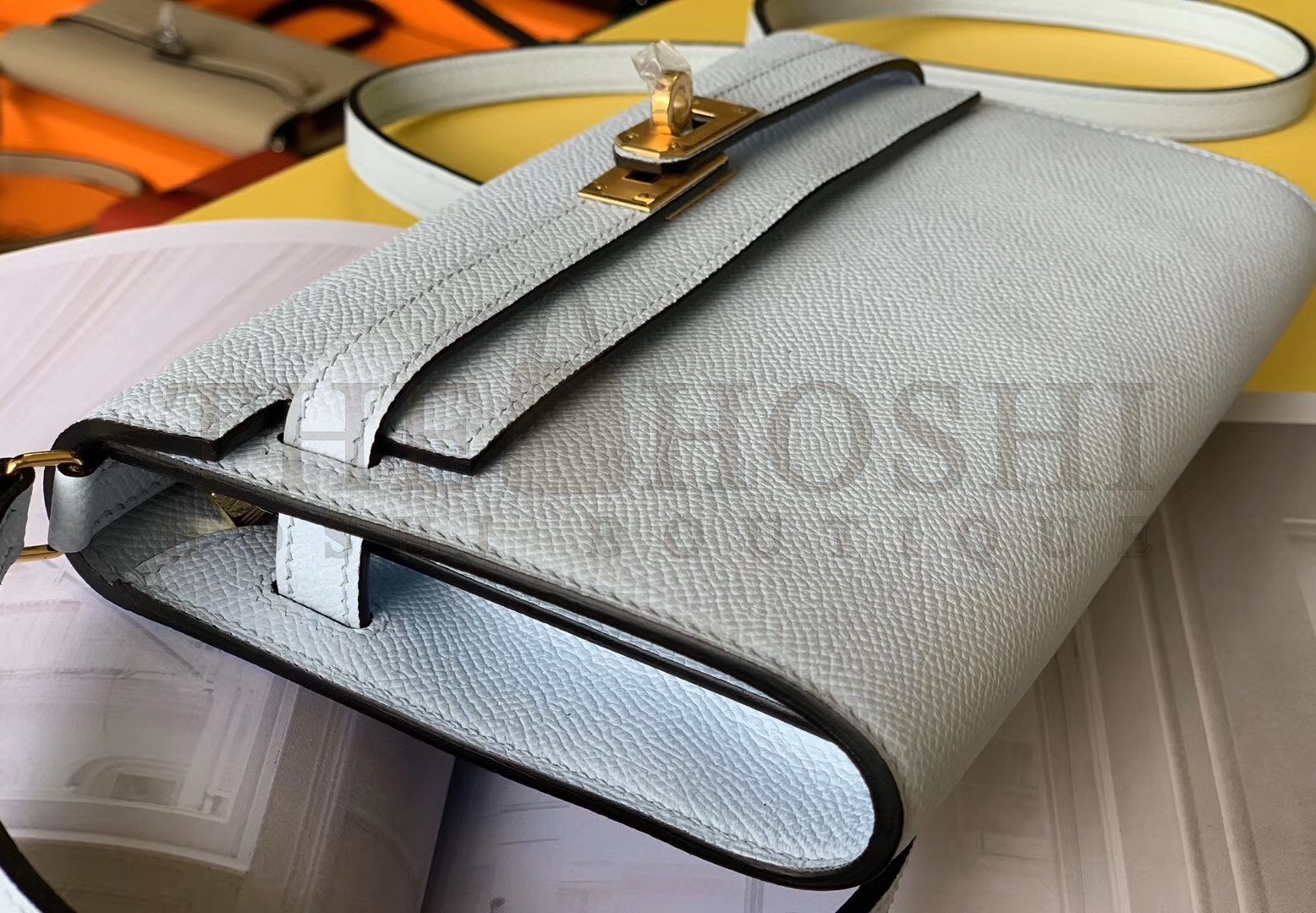 H**me5 Kelly Classique To Go Wallet In Blue Zephyr Epsom Calfskin Master Quality