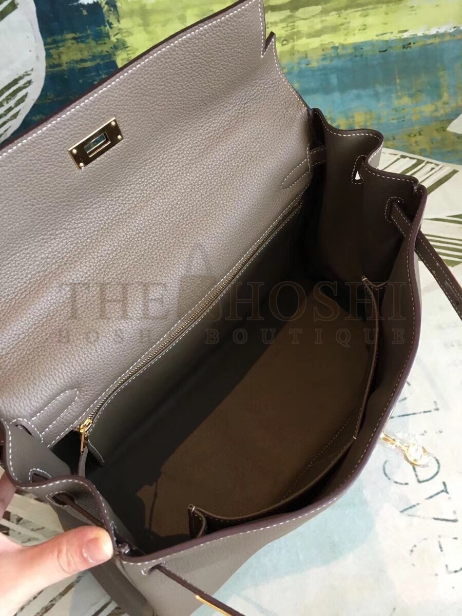 H**me5 Taupe Clemence Kelly 35cm Handmade Bag Master Quality