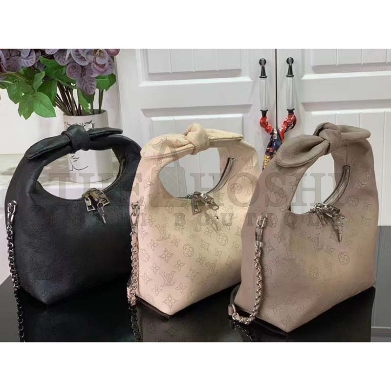 L0vis Vvtt0n LV Women Why Knot PM Handbag Cream Beige Perforated Mahina Calf Leather Master Quality