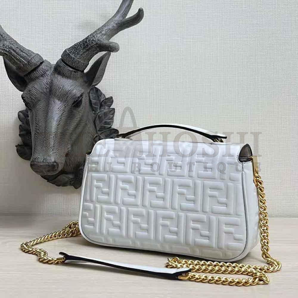 F**di Women Baguette Chain Midi Light Gray Leather Bag-White Master Quality