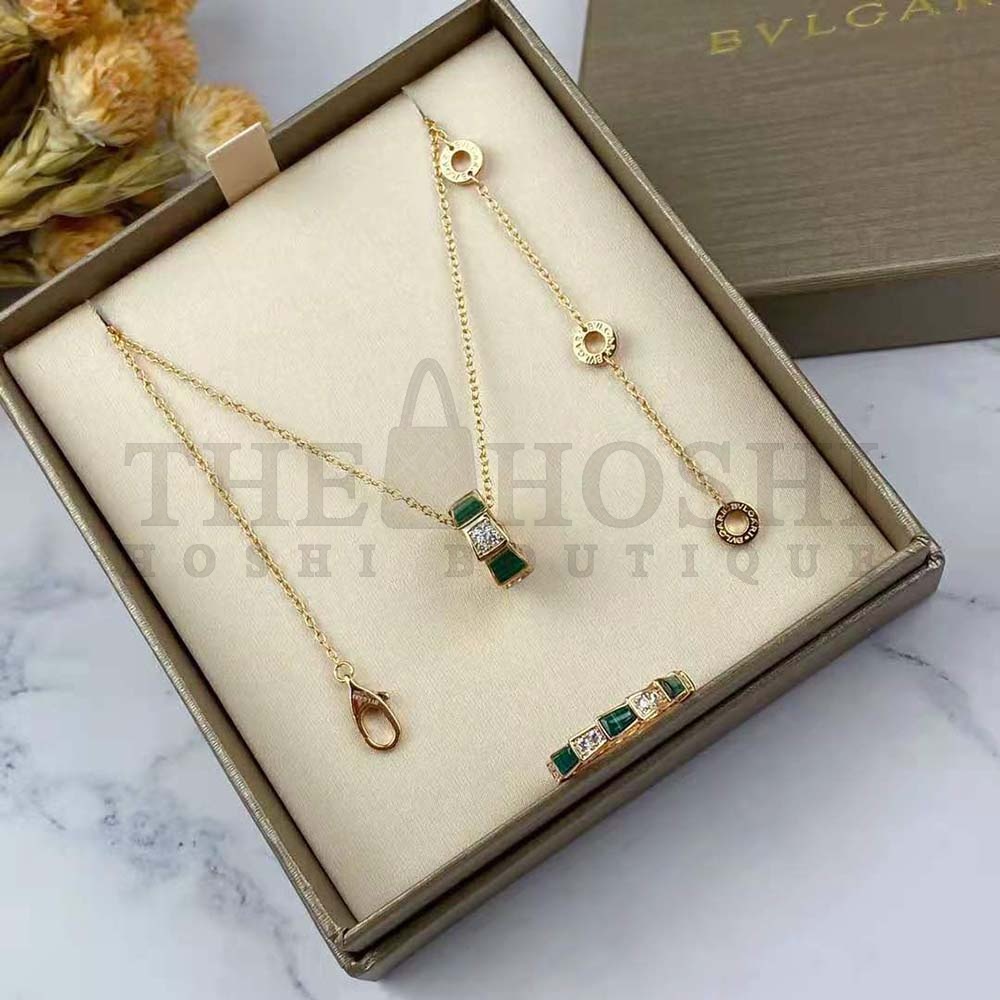 Bv1g*ai Women Serpenti Viper 18 KT Rose Gold Necklace Set with Malachite Elements Master Quality