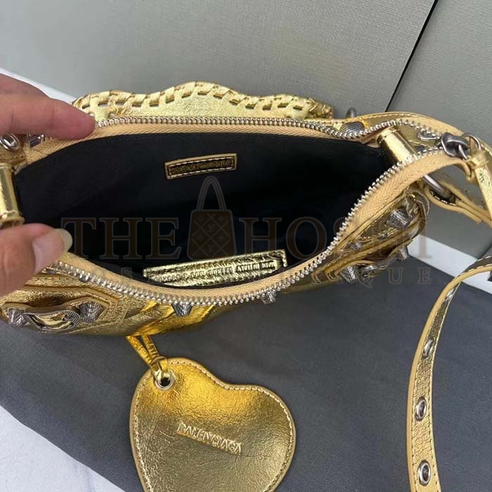Ba1en*iaga Women Le Cagole XS Shoulder Bag Gold Metallized Arena Lambskin Master Quality