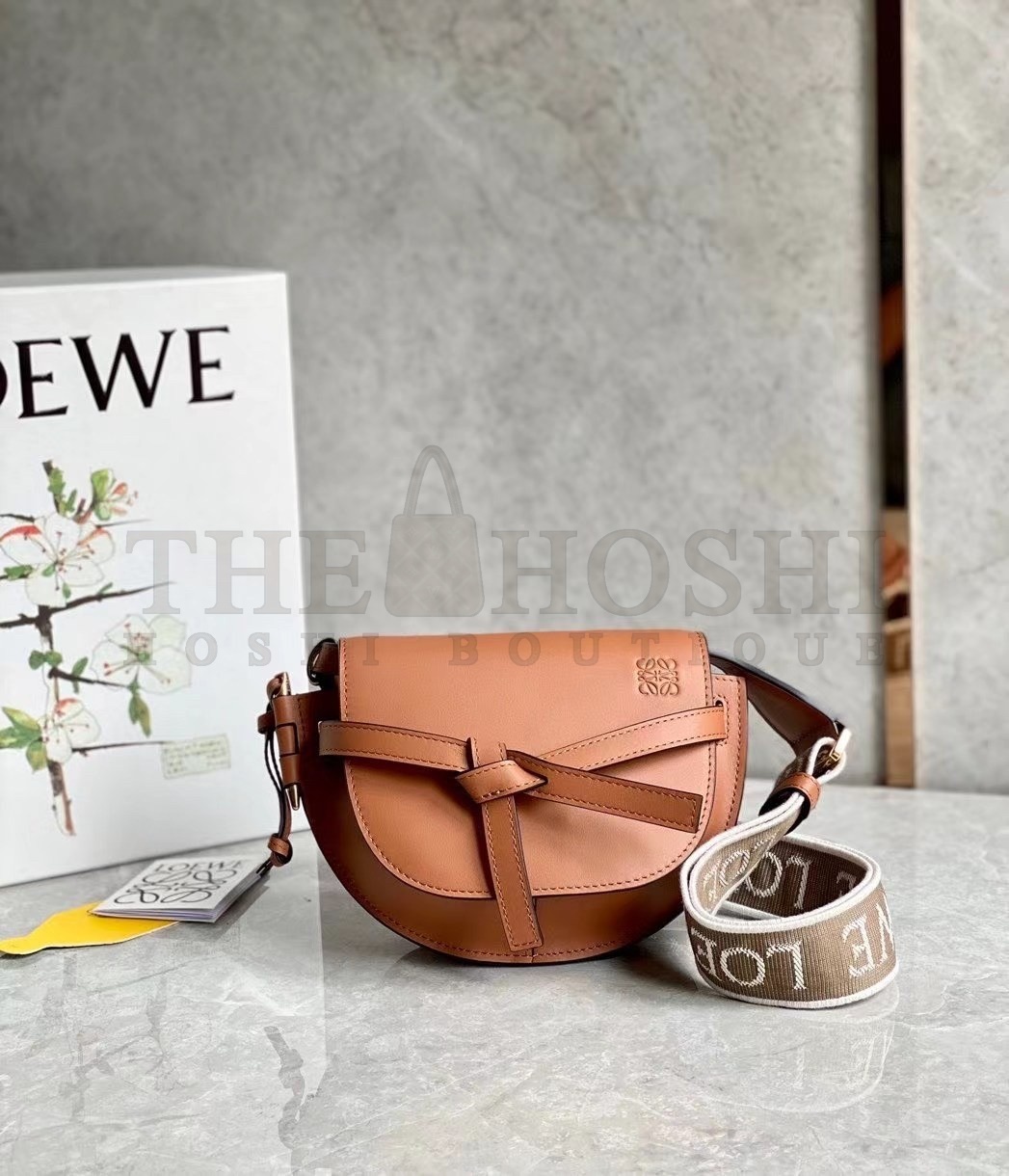 L0ew* Mini Gate Dual Bag In Tan Calfskin Master Quality