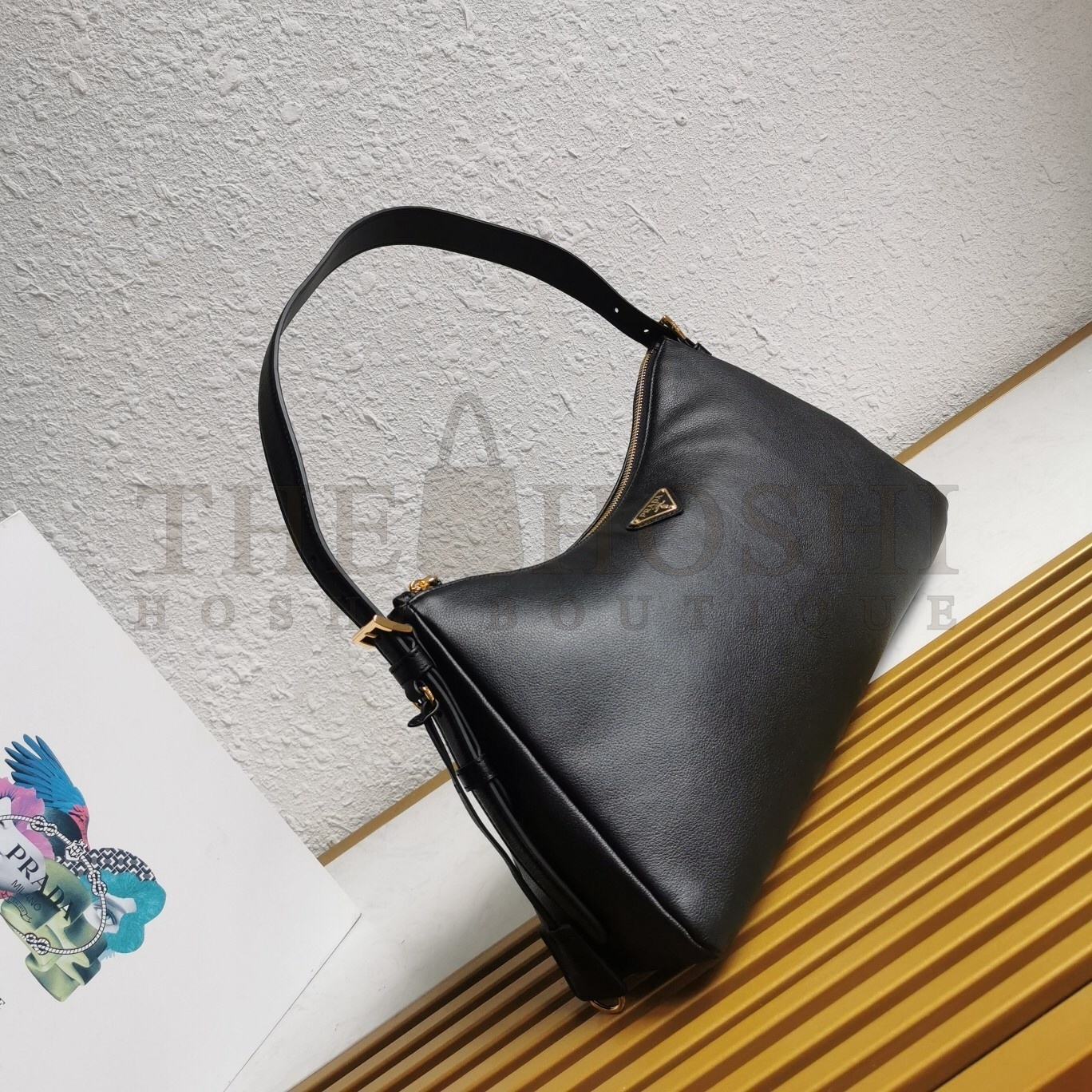 Pra*a Aimee Large Shoulder Bag in Black Leather Master Quality