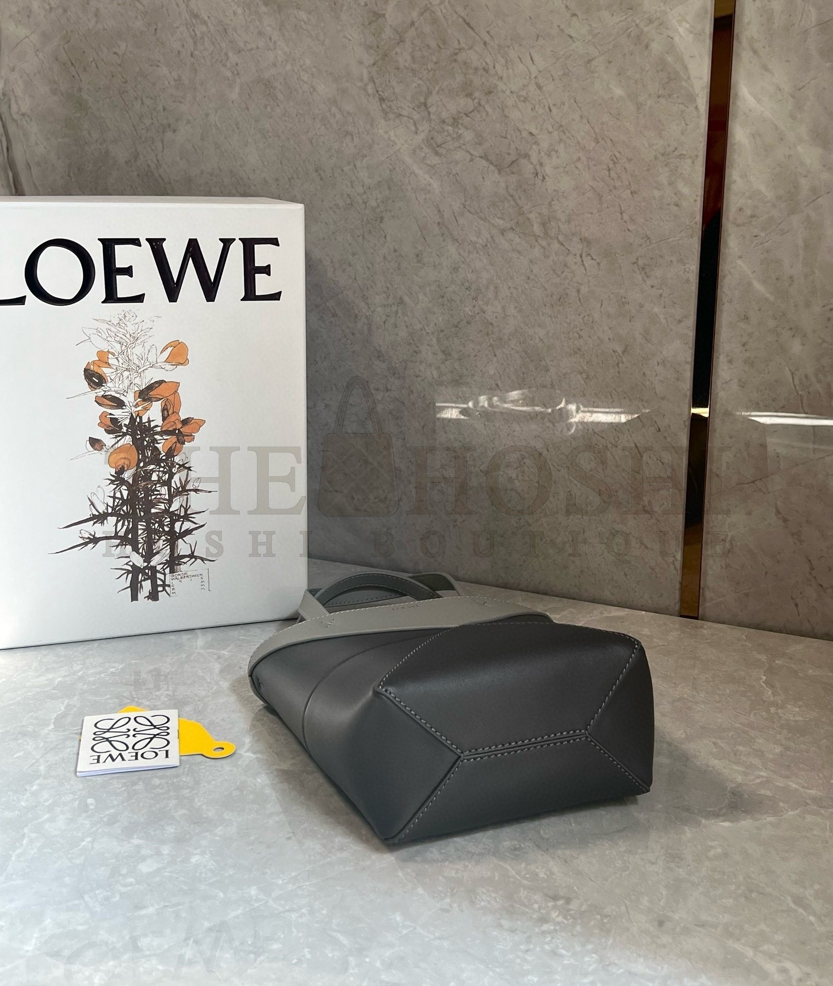 L0ew* Mini Puzzle Fold Tote Bag in Grey/Dark Grey Calfskin Master Quality