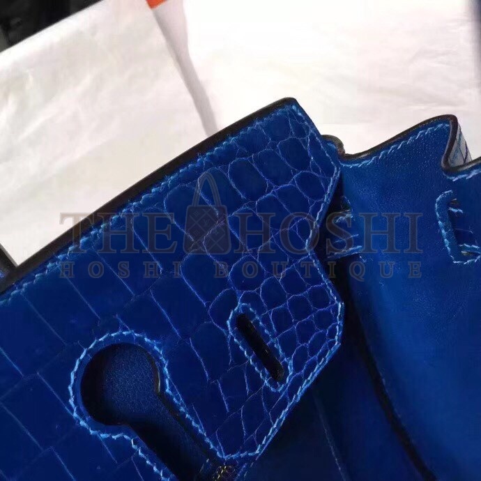 H**me5 Blue Electric Birkin 30cm Crocodile Niloticus Shiny Bag Master Quality