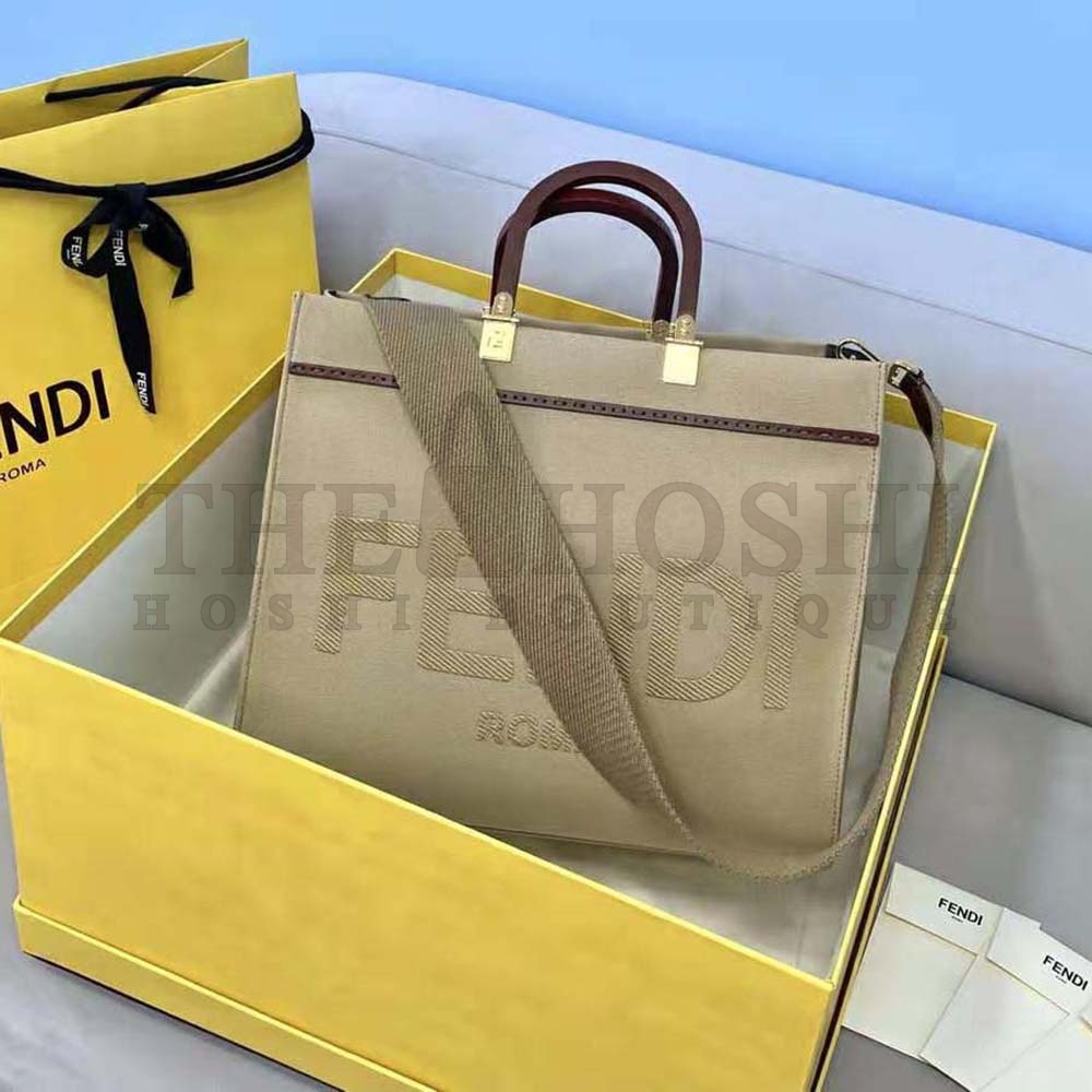 F**di Women F**di Sunshine Medium Beige Canvas Bag Master Quality