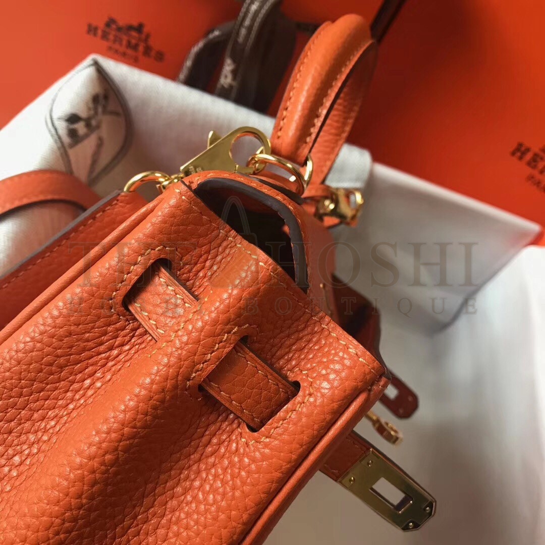 H**me5 Mini Kelly 20cm Bag In Orange Clemence Leather Master Quality