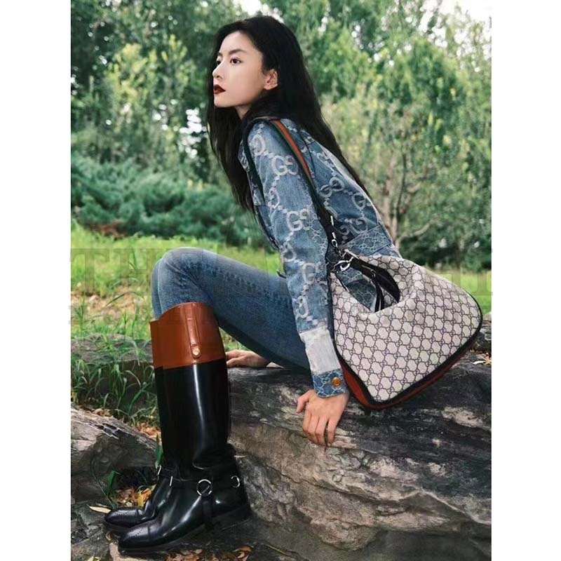 Gvc*1 Women GG Attache Large Shoulder Bag Beige Blue GG Svp*me Canvas Master Quality