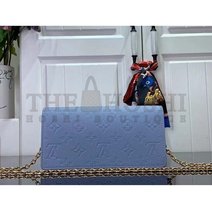 L0vis Vvtt0n LV Women Wallet On Chain Lily Blue Hour Monogram Empreinte Embossed S*pple Grained Cowhide Leather Master Quality