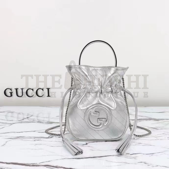 Gvc*1 Women GG Blondie Mini Bucket Bag Silver Metallic Leather Master Quality
