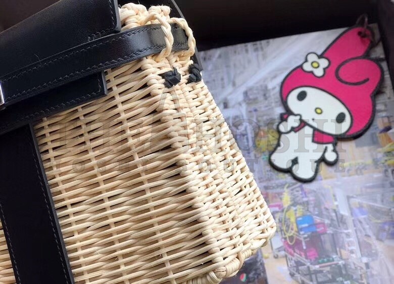H**me5 Black Picnic Kelly Mini 20cm Wicker Bag Master Quality