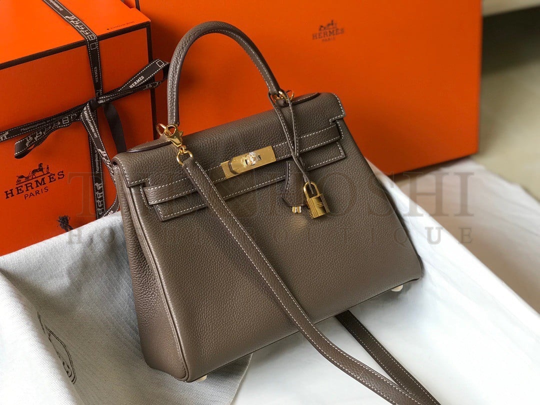 H**me5 Kelly 32cm Retourne Bag in Taupe Clemence Leather GHW Master Quality